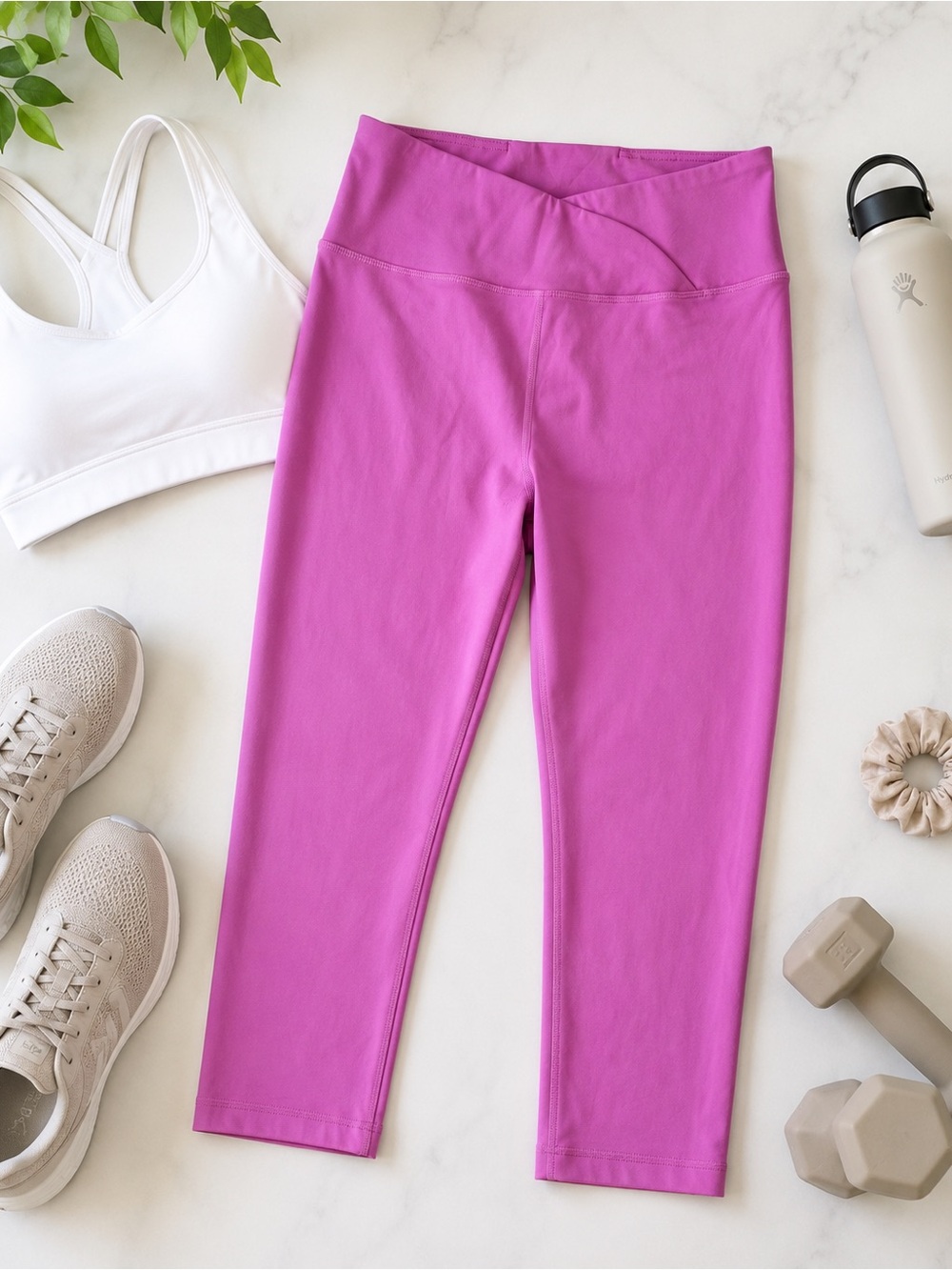 90 Degree By Reflex Pink Crossover High Waist Capri Leggings Women’s M